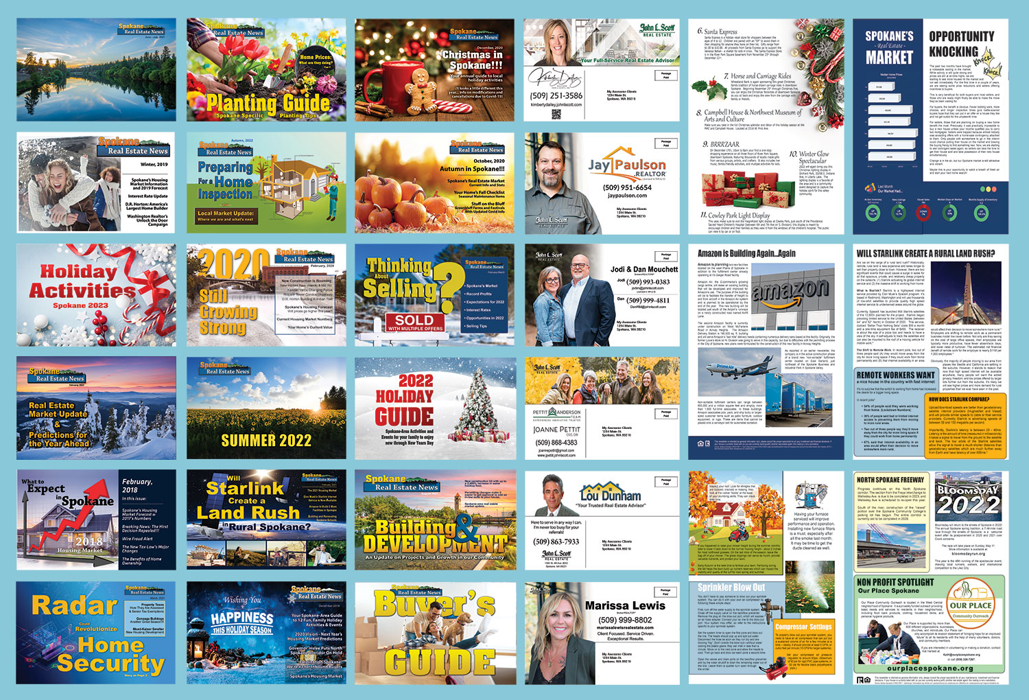 a collage of many of our newsletters