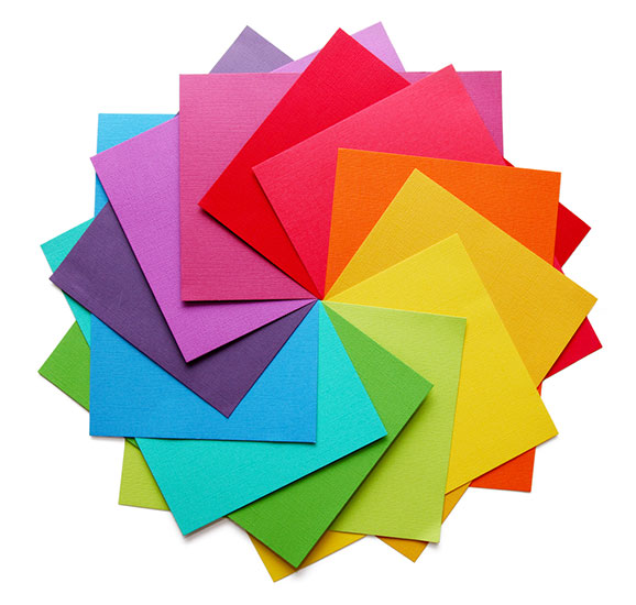 a circular rainbow of colored paper